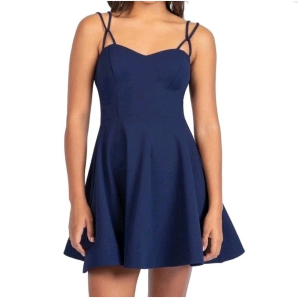 B. DARLIN Juniors Dress 9/10 NWT $59 Navy Spaghetti Strap Formal Prom Fit Flare